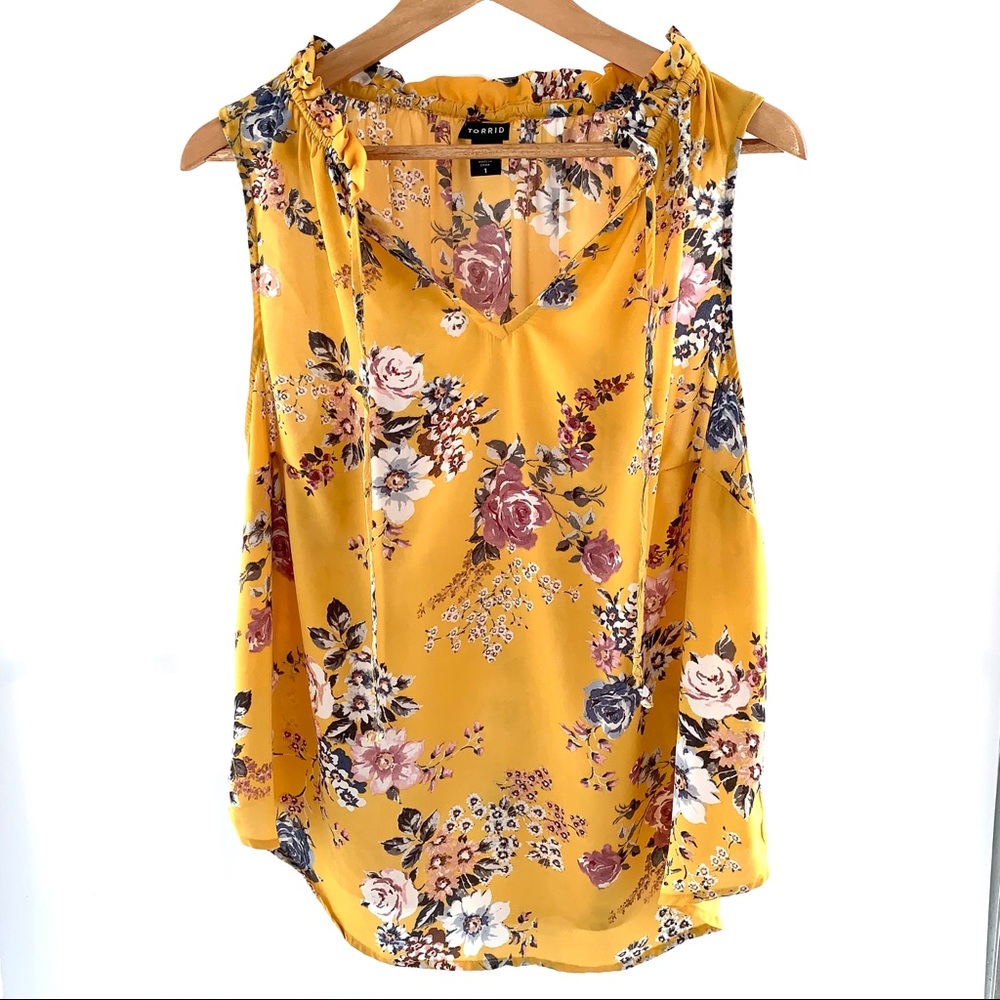 TORRID | Sheer Yellow Floral Sleeveless Shell